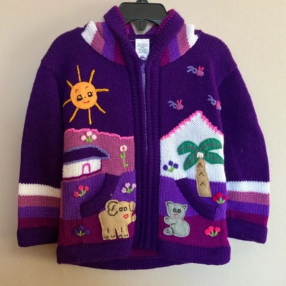 NEW Peruvian ZipUp Sweater Hoodie size 4. - Picture 1 of 4